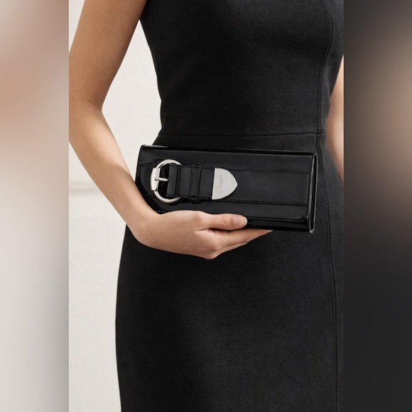 Gucci Black Patent Leather Clutch with Silver Buckle